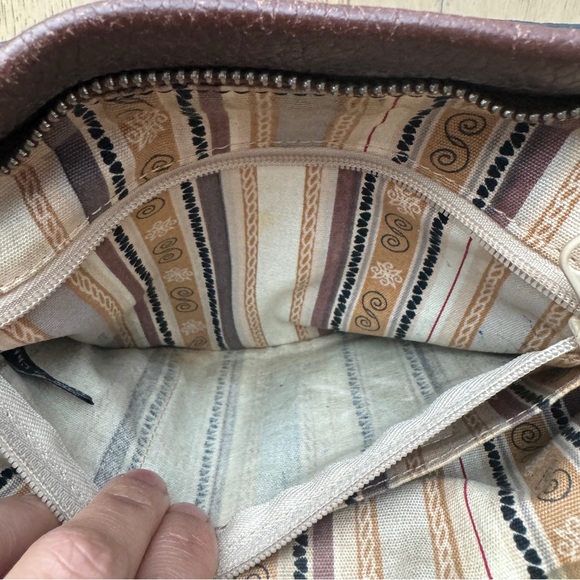 Brighton Shoulder Bag Top Stitching Silver Buckle Tassel Brown Pebbled Leather - Picture 3 of 8